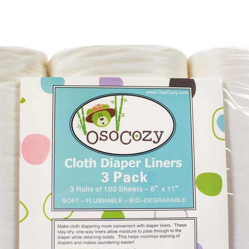 OsoCozy Flushable Diaper Liners 3 Pack - Makes Cloth Diapering Laundering Easier - Super Soft and Gentle on Babys Skin -100 Sheets per roll -3 Rolls. - Image 2